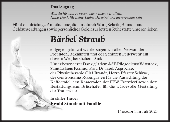 Traueranzeige von Bärbel Straub