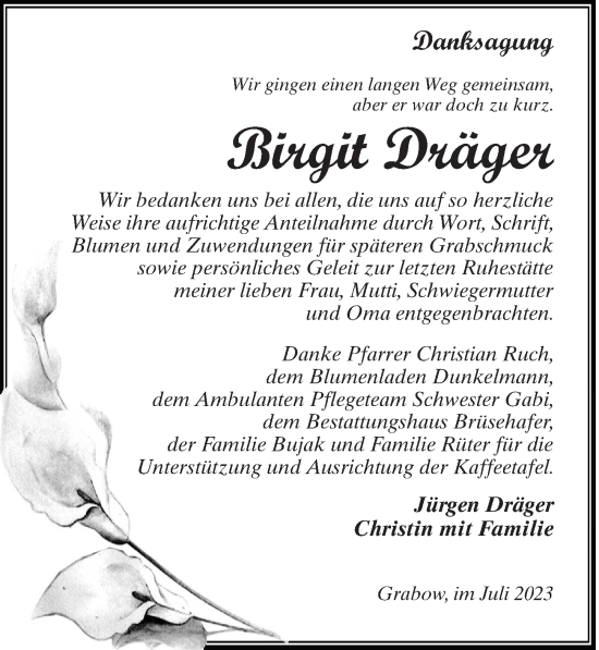 Traueranzeige von Birgit Dräger von Märkischen Allgemeine Zeitung