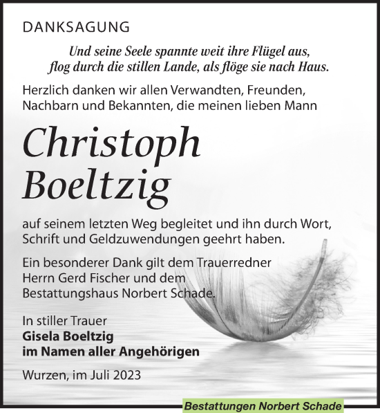 Traueranzeige von Christoph Boeltzig von Leipziger Volkszeitung