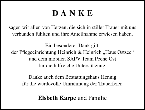 Traueranzeige von Danksagung  von Ostsee-Zeitung GmbH