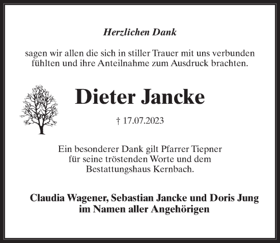 Traueranzeige von Dieter Jancke von Märkischen Allgemeine Zeitung