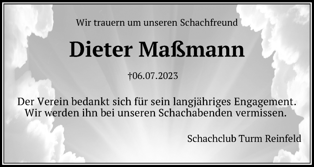  Traueranzeige für Dieter Maßmann vom 23.07.2023 aus Lübecker Nachrichten