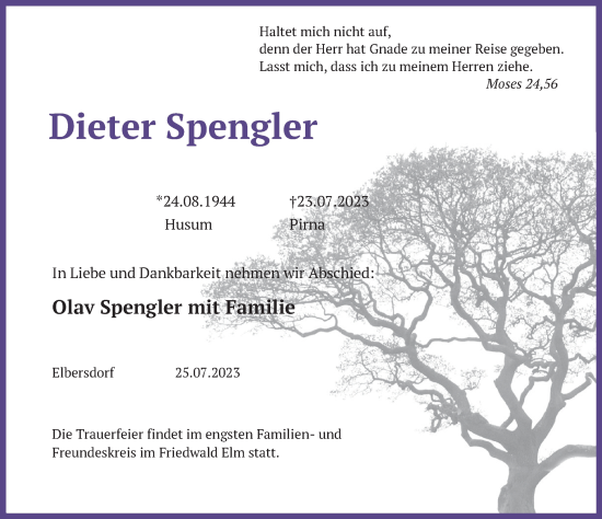 Traueranzeige von Dieter Spengler von Peiner Allgemeine Zeitung