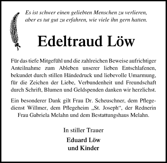 Traueranzeige von Edeltraud Löw