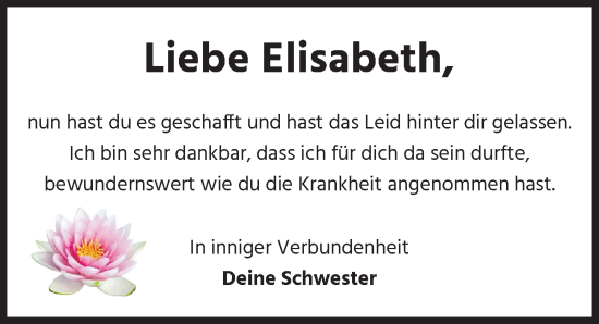 Traueranzeige von Elisabeth  von Peiner Allgemeine Zeitung