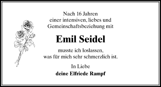 Traueranzeige von Emil Seidel von Märkischen Allgemeine Zeitung