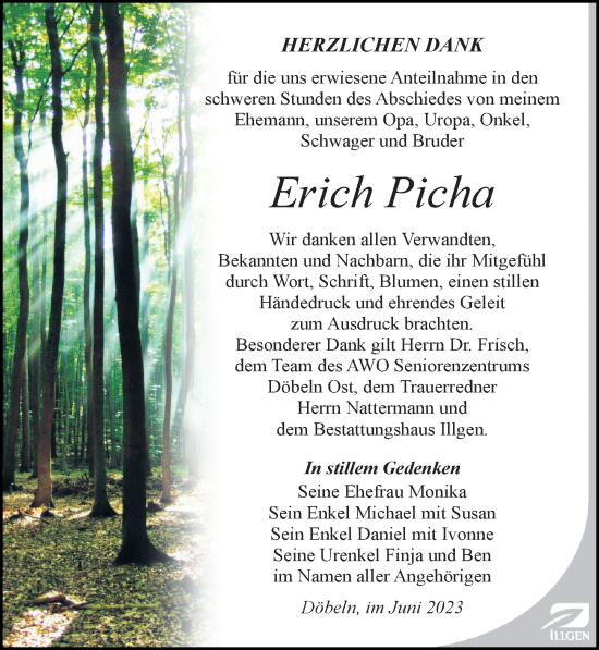 Traueranzeige von Erich Picha von Leipziger Volkszeitung