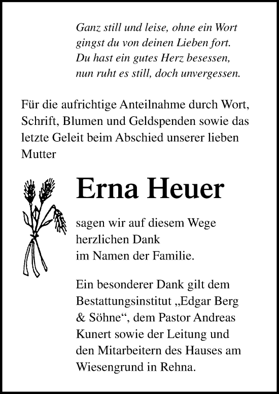 Traueranzeige von Erna Heuer von Ostsee-Zeitung GmbH
