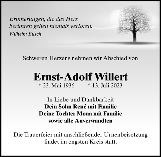 Traueranzeige von Ernst-Adolf Willert von Märkischen Allgemeine Zeitung