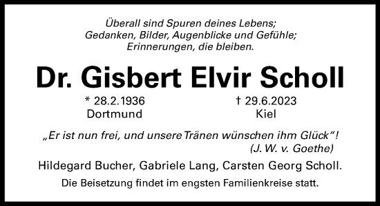 Traueranzeige von Gisbert Elvir Scholl von Hannoversche Allgemeine Zeitung/Neue Presse