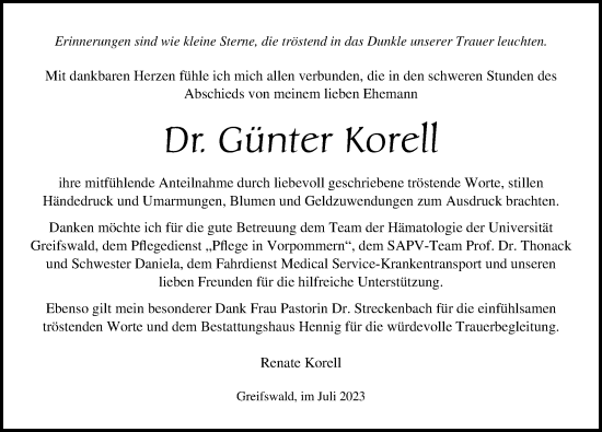 Traueranzeige von Günter Korell von Ostsee-Zeitung GmbH