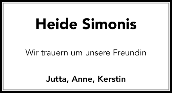 Traueranzeige von Heide Simonis von Kieler Nachrichten