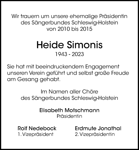 Traueranzeige von Heide Simonis von Kieler Nachrichten