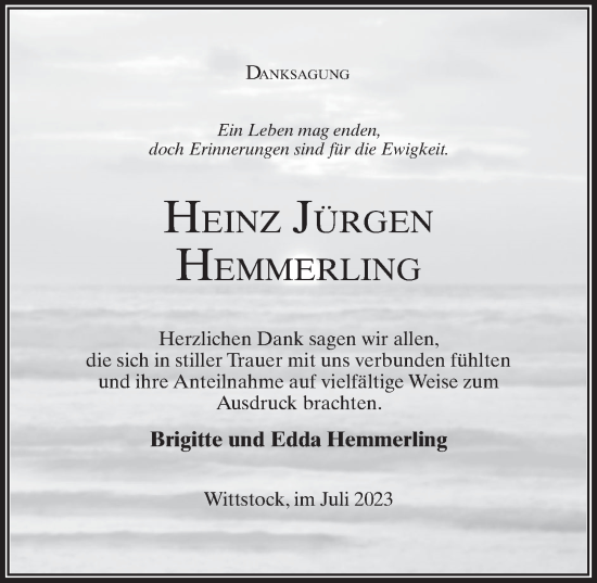 Traueranzeige von Heinz Jürgen Hemmerling