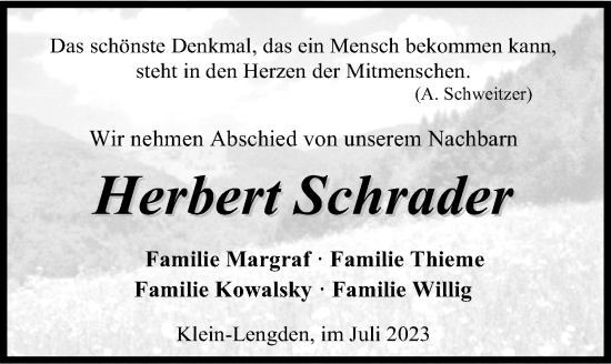 Traueranzeige von Herbert Schrader von Göttinger Tageblatt