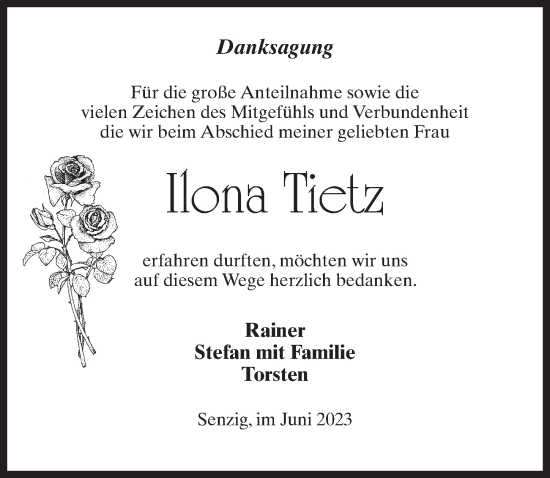 Traueranzeige von Ilona Tietz von Märkischen Allgemeine Zeitung