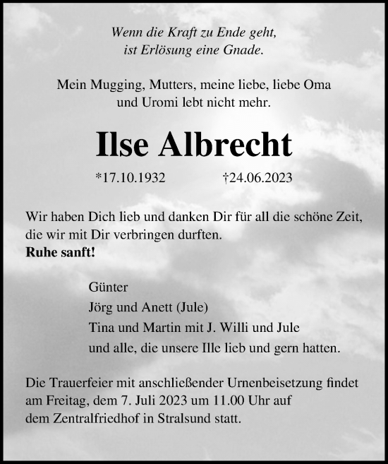 Traueranzeige von Ilse Albrecht