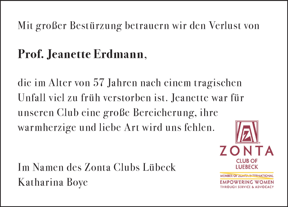  Traueranzeige für Jeanette Erdmann vom 16.07.2023 aus Lübecker Nachrichten