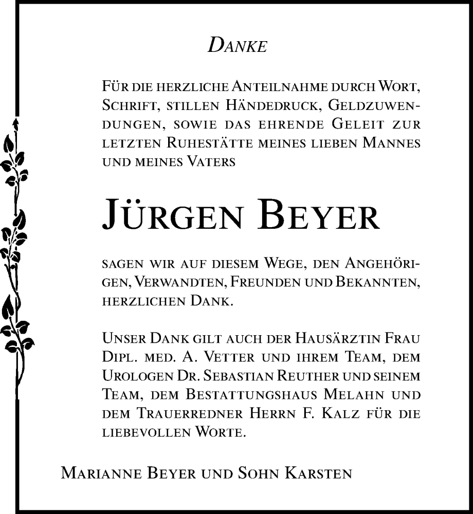  Traueranzeige für Jürgen Beyer vom 29.07.2023 aus Ostsee-Zeitung GmbH