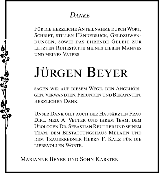 Traueranzeige von Jürgen Beyer