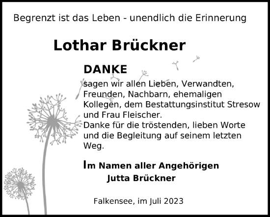 Traueranzeige von Lothar Brückner von Märkischen Allgemeine Zeitung