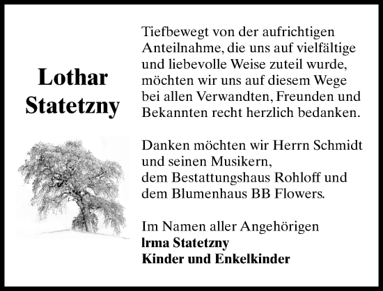 Traueranzeige von Lothar Statetzny von Wochenspiegel