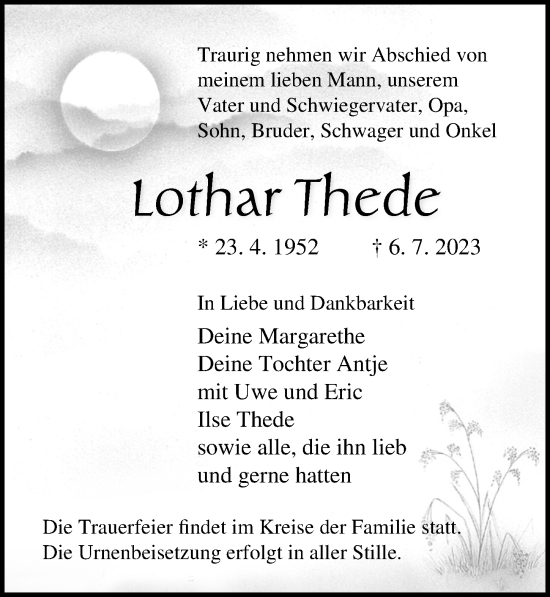 Traueranzeige von Lothar Thede von Ostsee-Zeitung GmbH