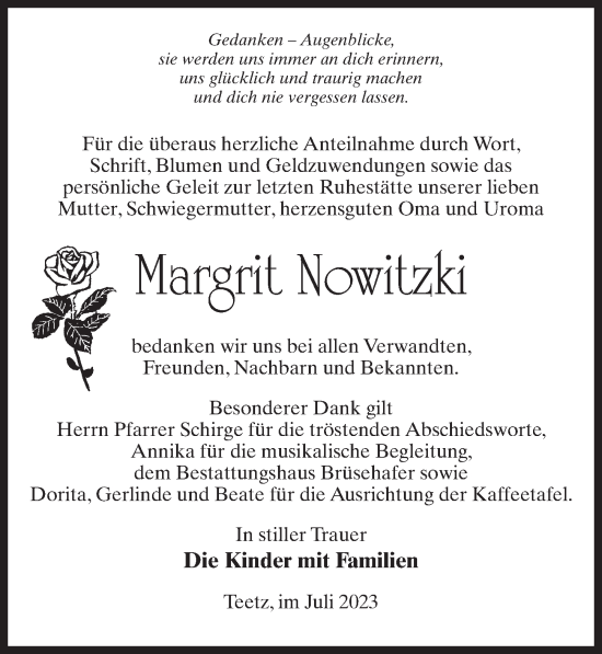 Traueranzeige von Margrit Nowitzki von Märkischen Allgemeine Zeitung