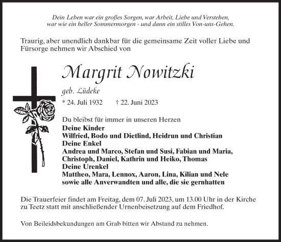 Traueranzeige von Margrit Nowitzki