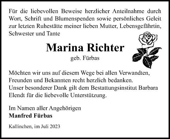 Traueranzeige von Marina Richter von Märkischen Allgemeine Zeitung