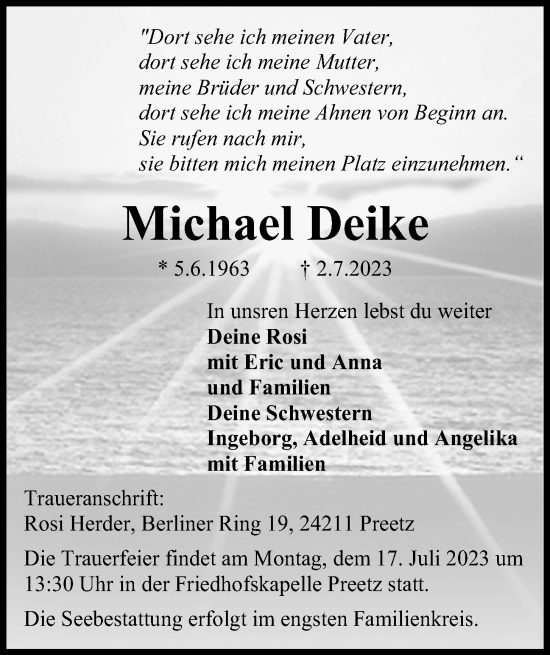 Traueranzeige von Michael Deike von Kieler Nachrichten