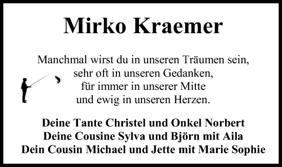 Traueranzeige von Mirko Kraemer von Kieler Nachrichten