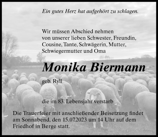 Traueranzeige von Monika Biermann von Märkischen Allgemeine Zeitung