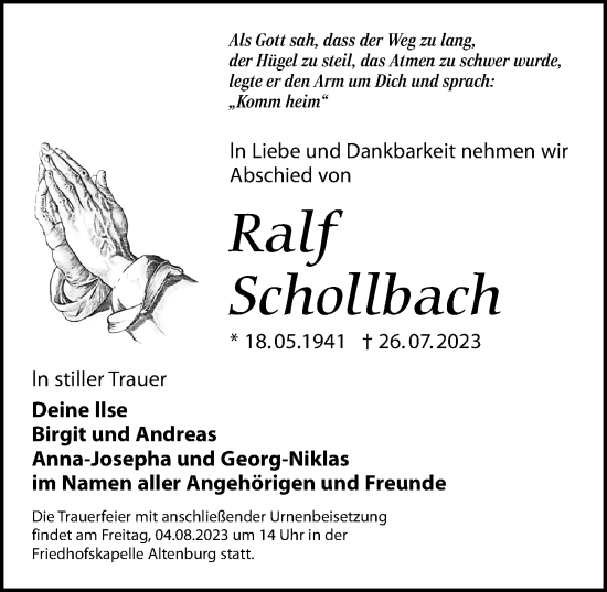 Traueranzeige von Ralf Schollbach von Leipziger Volkszeitung