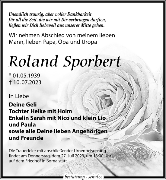 Traueranzeige von Roland Sporbert von Leipziger Volkszeitung