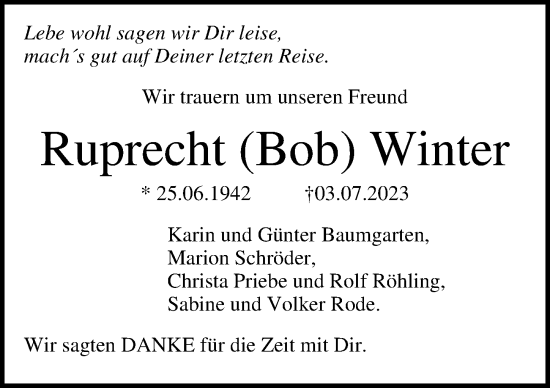 Traueranzeige von Ruprecht  Winter von Lübecker Nachrichten