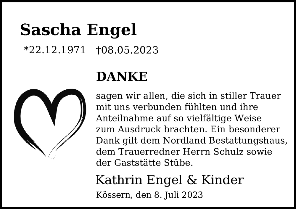  Traueranzeige für Sascha Engel vom 08.07.2023 aus Leipziger Volkszeitung