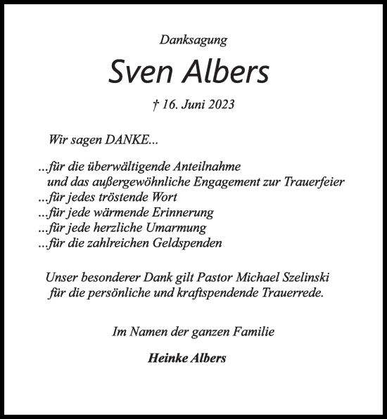 Traueranzeige von Sven Albers von Kieler Nachrichten