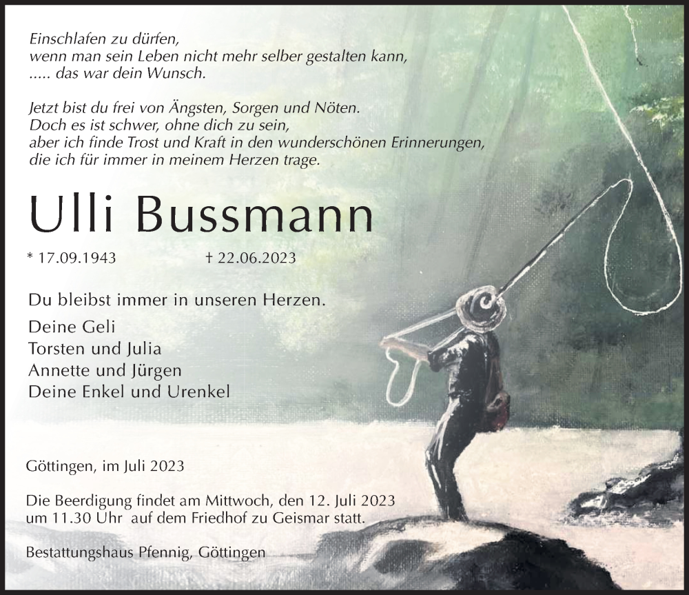  Traueranzeige für Ulli Bussmann vom 01.07.2023 aus Göttinger Tageblatt