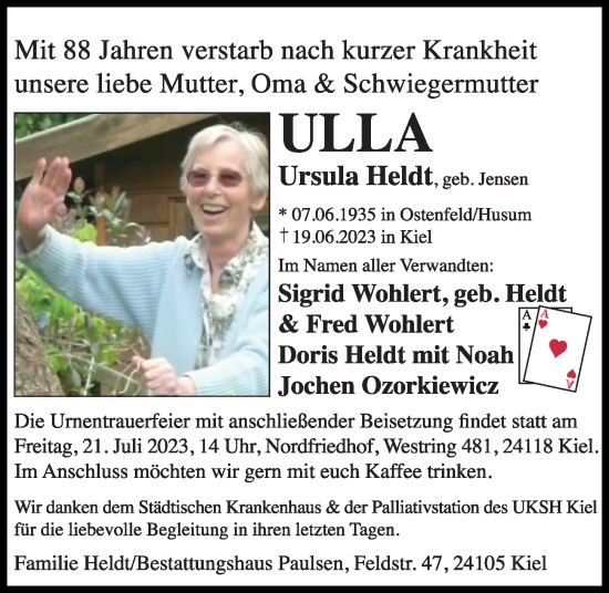Traueranzeige von Ursula Heldt von Kieler Nachrichten