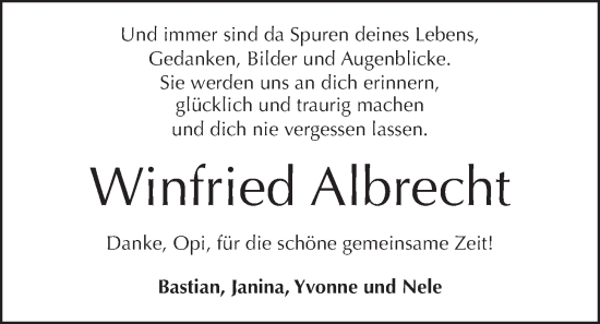 Traueranzeige von Winfried Albrecht von Kieler Nachrichten