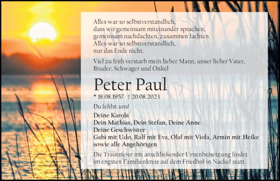 Traueranzeige von Peter Paul