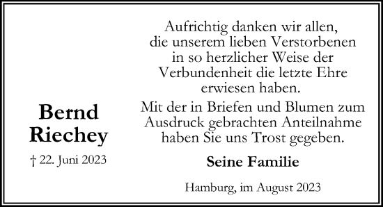 Traueranzeige von Bernd Riechey von Peiner Allgemeine Zeitung
