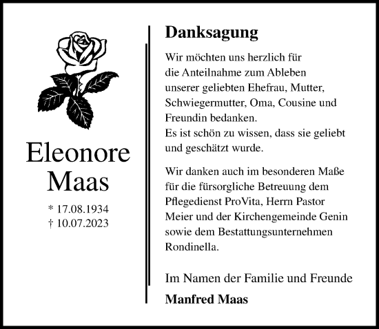 Traueranzeige von Eleonore Maas von Lübecker Nachrichten