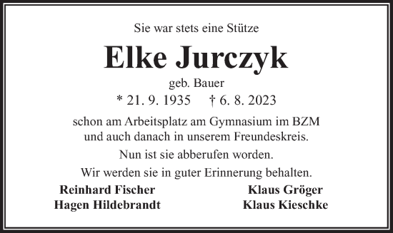 Traueranzeige von Elke Jurczyk von Kieler Nachrichten