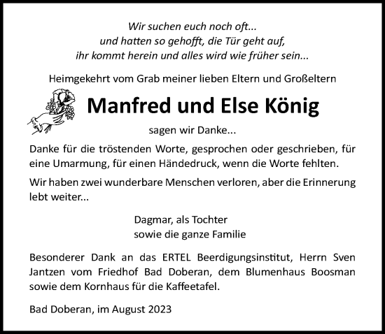 Traueranzeige von Else König von Ostsee-Zeitung GmbH