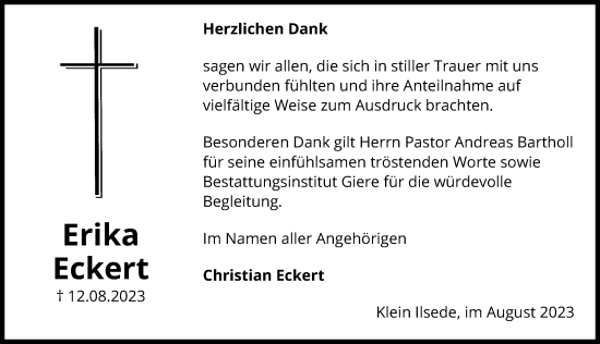 Traueranzeige von Erika Eckert von Peiner Allgemeine Zeitung