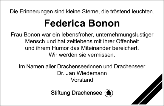 Traueranzeige von Federica Bonon von Kieler Nachrichten