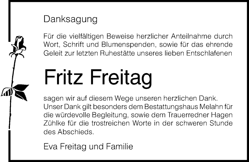  Traueranzeige für Fritz Freitag vom 19.08.2023 aus Ostsee-Zeitung GmbH