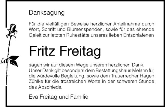 Traueranzeige von Fritz Freitag